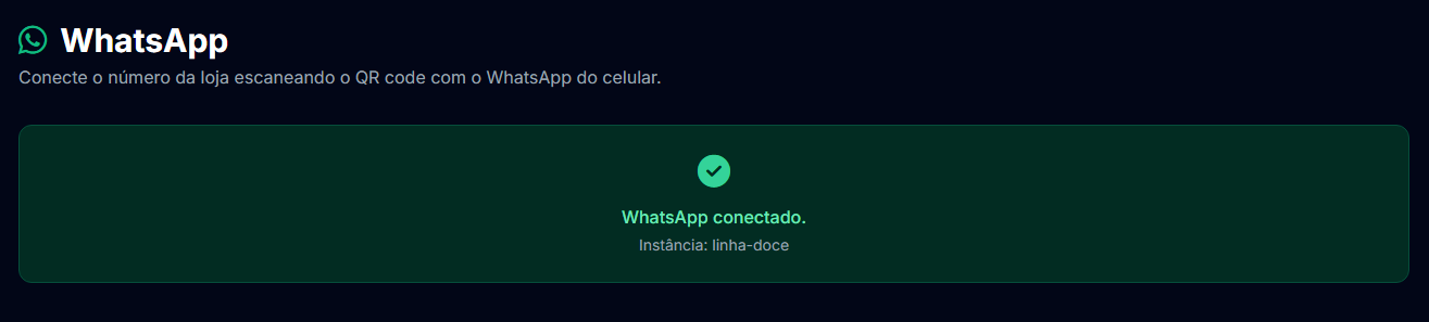 Painel mostrando WhatsApp da loja conectado